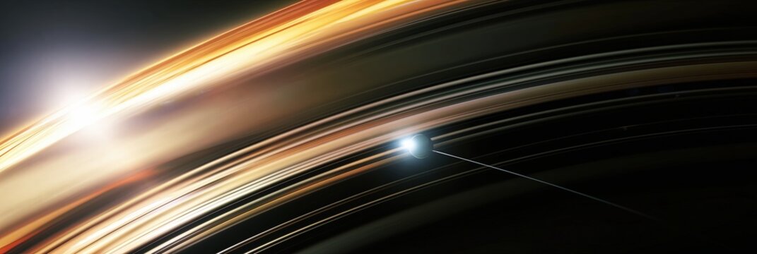 Sputnik Orbits a Planet Among Cosmic Rings and Distant Stars in Outer Space Scene