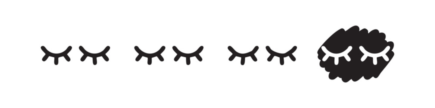 Four styles of closed eye icons, including a detailed version, on white