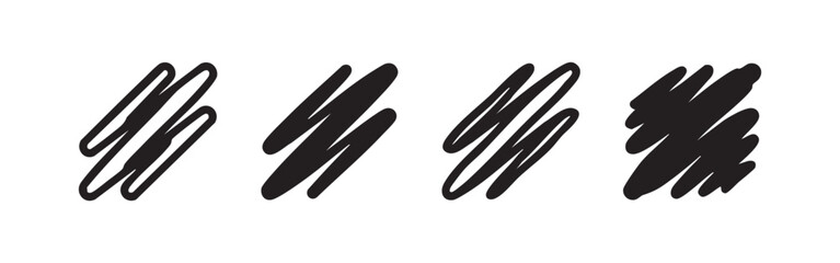 Fototapeta premium Four scribble or hatch mark icons in different styles on white background