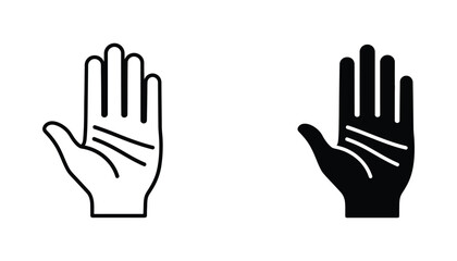 Fototapeta premium Simple human hand with visible palm lines in a flat design outline and filled vector graphic icon set