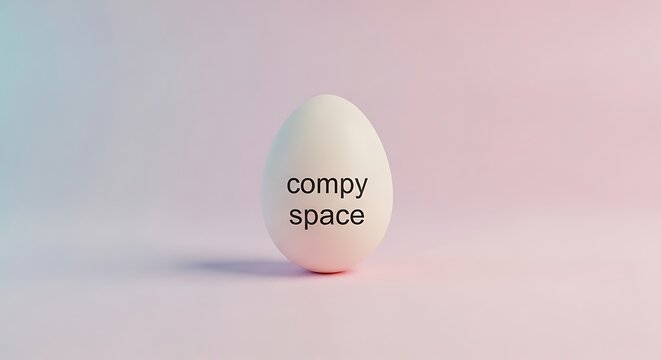 Minimalist white egg on soft pastel gradient background for conceptual design projects with simple typography saying compy space representing clean modern brand aesthetic and style.