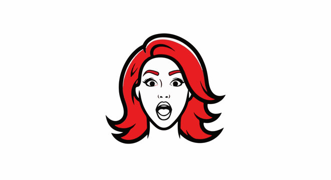 Cartoon illustration of a surprised woman with bright red hair