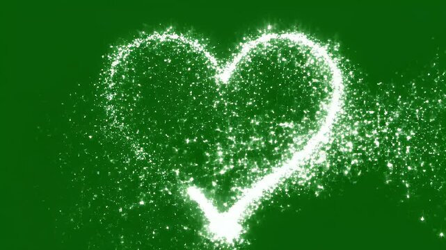 A bright, sparkling white streak cuts across a solid green background, resembling a shooting star or a burst of energy.