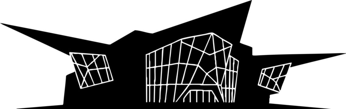 Modern architectural building silhouette icon isolated on white