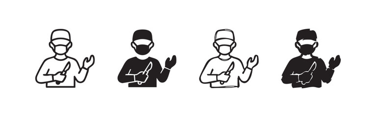 Naklejka premium Surgeon Icons Set, Doctor and Scalpel Symbols for Hospital and Medical Operation