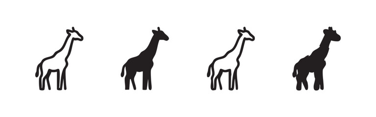 Fototapeta premium Giraffe icon set with various animal silhouette and outline styles