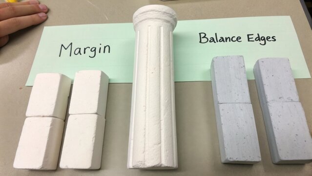 Educational Visual Aid Demonstrating Concepts of Margin and Balance Edges Using Models Representing Structural Components