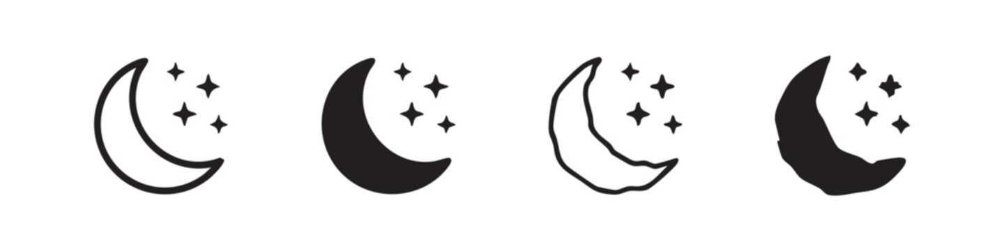 Moon and stars icon set for night, sleep, and space symbols