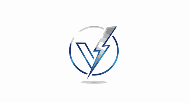 Abstract Lightning Bolt V Lettermark for Luxury EV Brand Identity, "Created with AI assistance and manually refined.