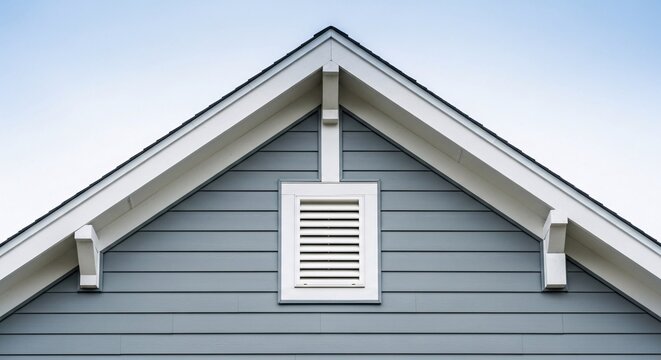 Close up of gable end with siding and vent.