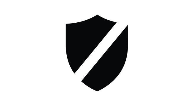 shield icon with diagonal stripe black and white isolated high quality professional detailed modern elegant stylish clean crisp vibrant colorful