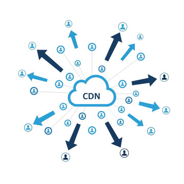 Cloud, CDN, network, connectivity, data transfer, blue, vector graphics,  illustration, web hosting, content delivery