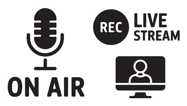 On air live stream broadcasting concept with microphone and video conference monitor icon.