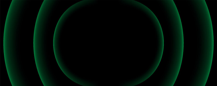 Futuristic neon background of gren glowing sound waves. Audio waveform visualization. Neon radar and searching process. Radial music and audio waves. Blue neon lights forming circles.