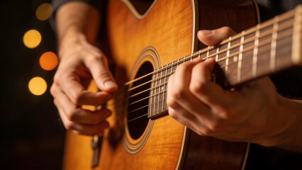 Obraz premium Hands playing acoustic guitar