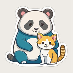 Fototapeta premium Cute Panda and Cat Friends