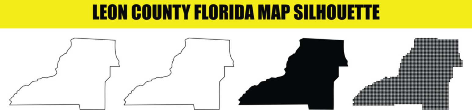 Leon county florida map silhouette outline vector graphics set for professional design projects and educational use.