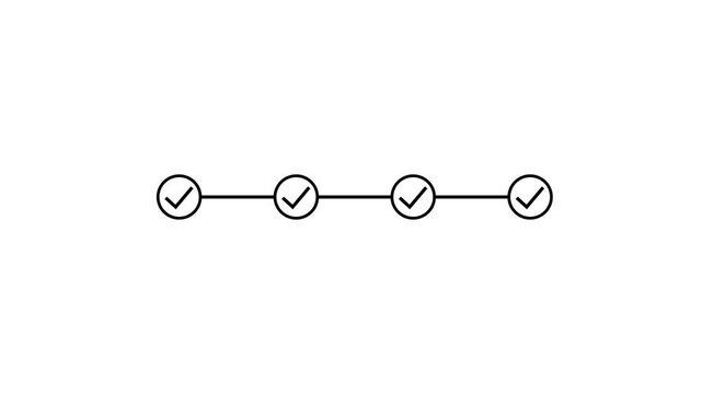 4 step infographic process with check mark icon animation. Animated Timeline Infographic Showing Step-by-Step Process success with check marks. Looping progress checkpoints.