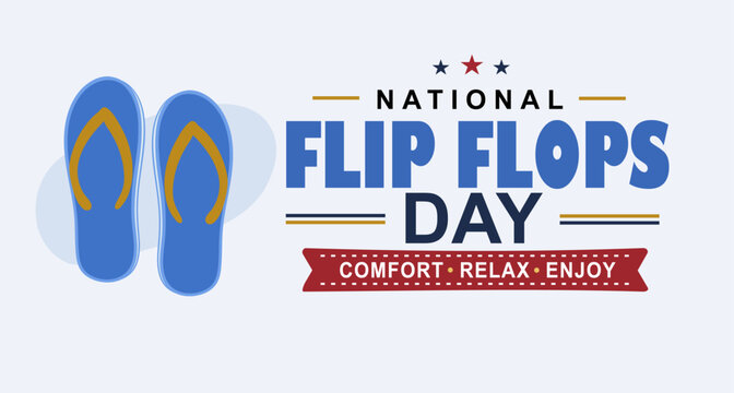 Clean and modern National Flip Flops Day illustration with blue sandals and bold typography. Perfect for summer promotions, beach campaigns, travel ads, and seasonal marketing designs.