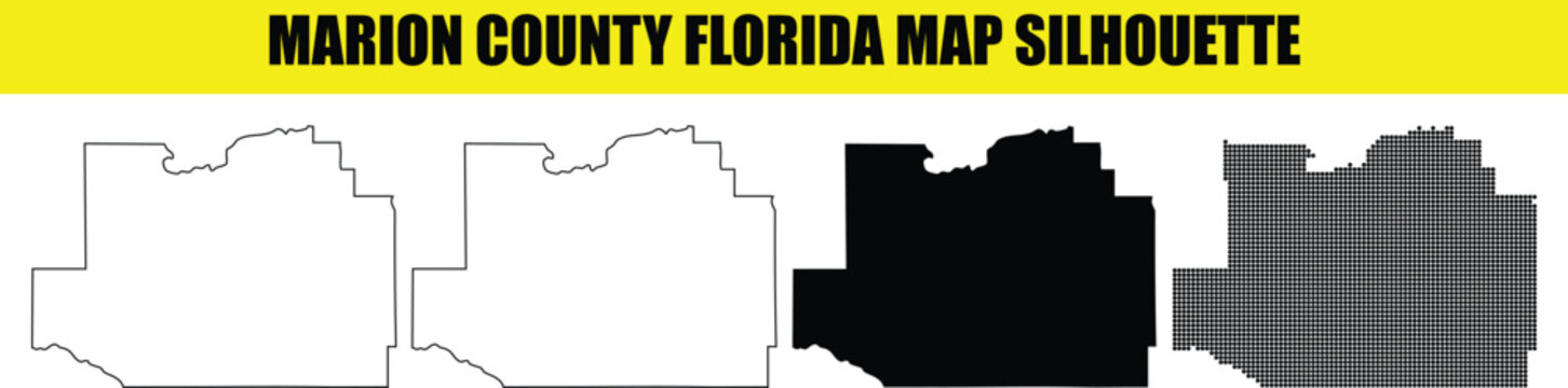 Marion county florida map silhouette, marion county florida outline map, marion county map vector illustration, isolated marion.