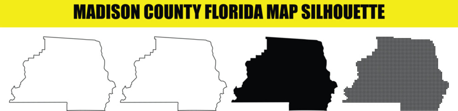Madison county florida map silhouette high resolution vector outlines of florida state counties including dot pattern graphic.