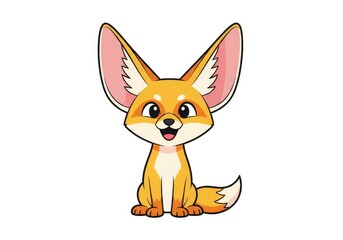 Obraz premium Cute Cartoon Fennec Fox Sitting on White Background
