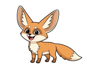 Fototapeta premium Cute Cartoon Fennec Fox Standing on White Background