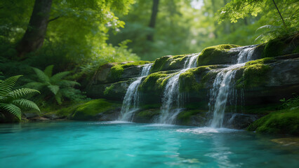 Fototapeta premium Mossy waterfall in forest