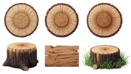 Illustrated stumps and tree cross-sections with natural wood texture background Vector © MDSOPON