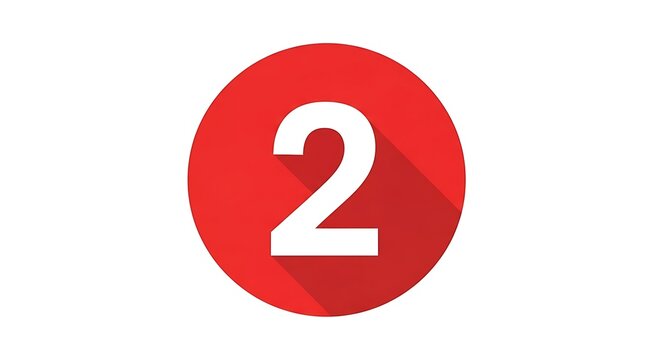 Number 2 in a red circle icon with flat design number 2 counting illustration sequence mathematics education learning