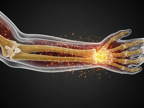 Illuminated human arm skeletal structure