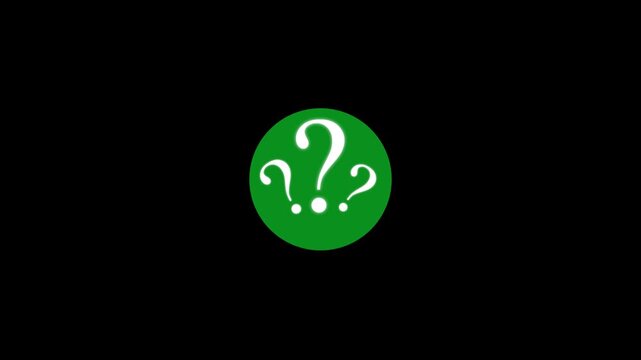 Glowing Question Mark pop up video, Question mark confused fly,  motion graphic effects, Question mark animation chroma key, question mark moving on black screen background. 4k animation