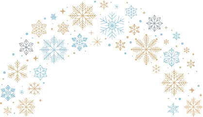 Golden and blue snowflake arch vector illustration isolated on white background for Christmas holiday winter seasonal greeting card design, © Mousumi