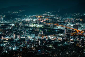 Fototapeta premium Hiroshima Night Cityscape with Dense Urban Skyline