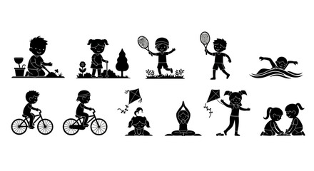 Obraz premium Set of Children Playing Activities Silhouettes