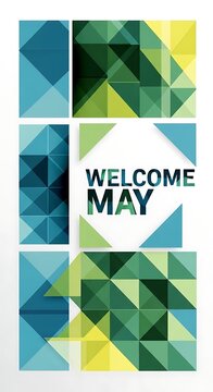 welcome may geometric spring greeting card with abstract colorful triangles