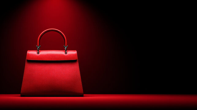 Luxury bag black handbag red light dark background leather purse elegant style spotlight luxury fashion accessory on red stage dramatic glamour