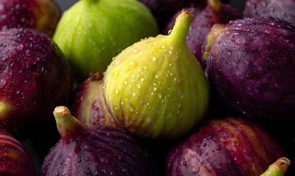 details of the fig skins, which are adorned with many water droplets