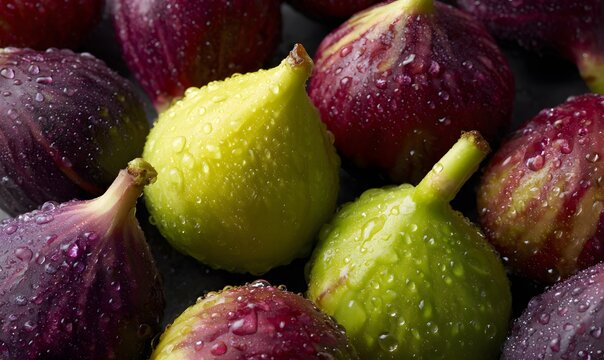details of the fig skins, which are adorned with many water droplets