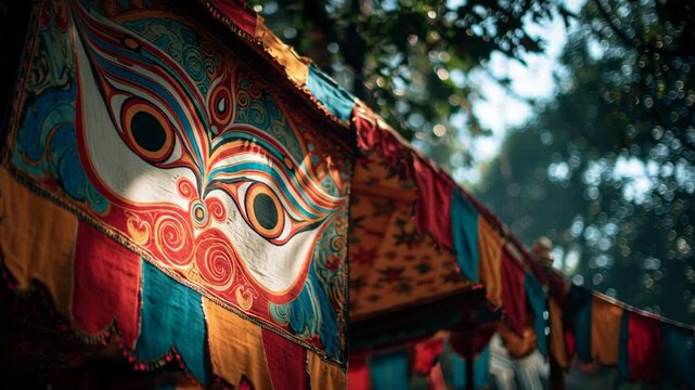 Traditional painted fabric banner at the Rath Yatra festival in India