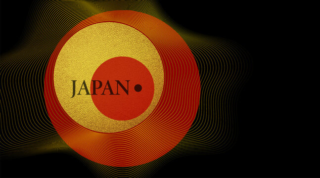 Abstract Japanese style background with golden wavy lines and grunge grainy circles. Vector design for premium luxury banners or modern wallpapers