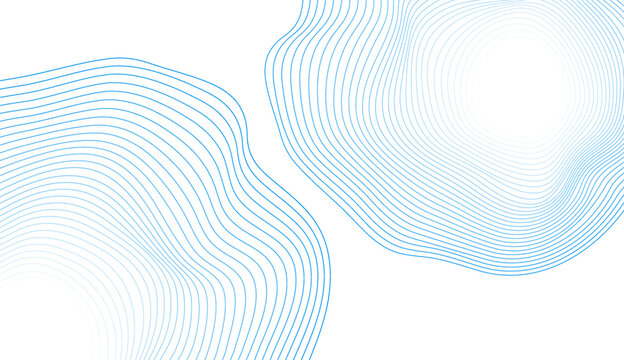 Blue white curved wavy lines abstract minimal background. Futuristic vector circular design