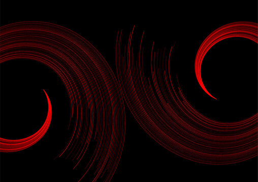Bright red circular spiral lines abstract futuristic tech background. Vector minimal design