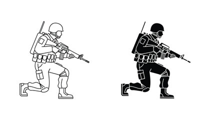 Obraz premium Military soldier icon in outline and solid style representing armed forces and tactical defense concepts for patriotic and historical design projects
