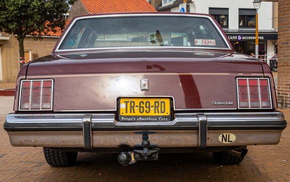 Katwijk aan Zee, The Netherlands, 11.04.2026, Oldsmobile Cutlass Supreme 4th generation from 1983 rear view, classic personal luxury car at the old timer show