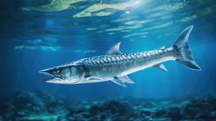 Obraz premium Majestic barracuda swimming in clear ocean waters