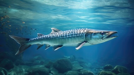 Naklejka premium Large barracuda gliding through crystal-clear waters