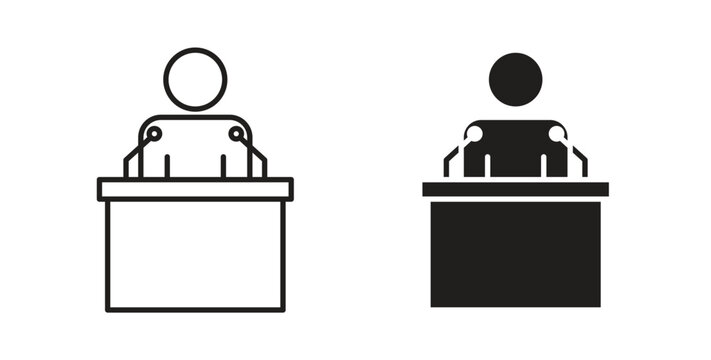 Politician speaker icon line style collection. Simple black solid icons