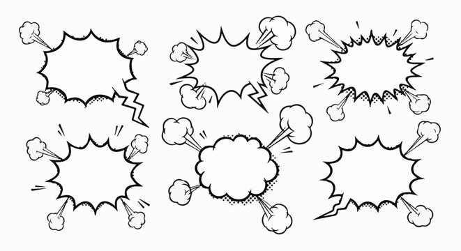 Comic style explosions and speech bubbles with smoke