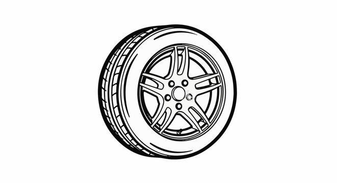 Detailed illustration of a car wheel with a five-spoke rim on a white background